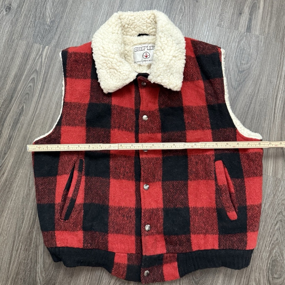 Shepherd Western Buffalo Plaid Vest Sherpa Lined Mens Medium Made In USA Vintage - Picture 7 of 9